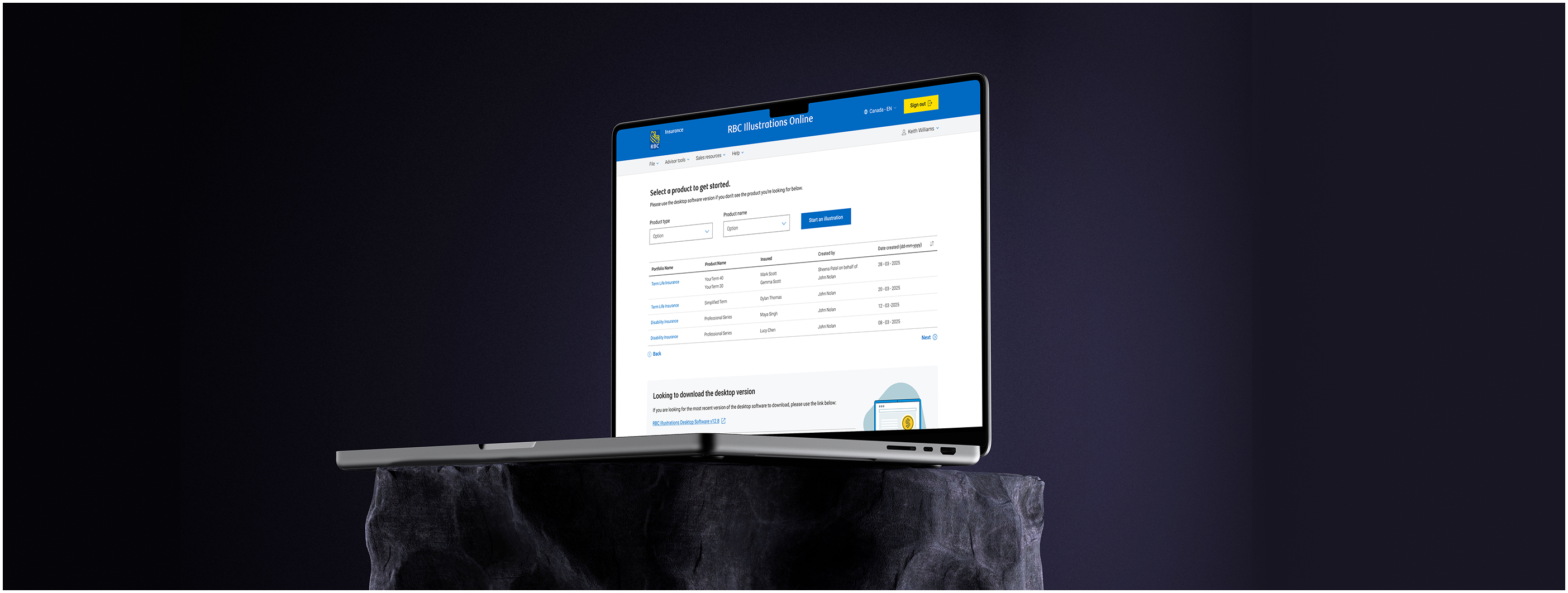 RBC Illustrations Online - Modernized Insurance Quoting Interface